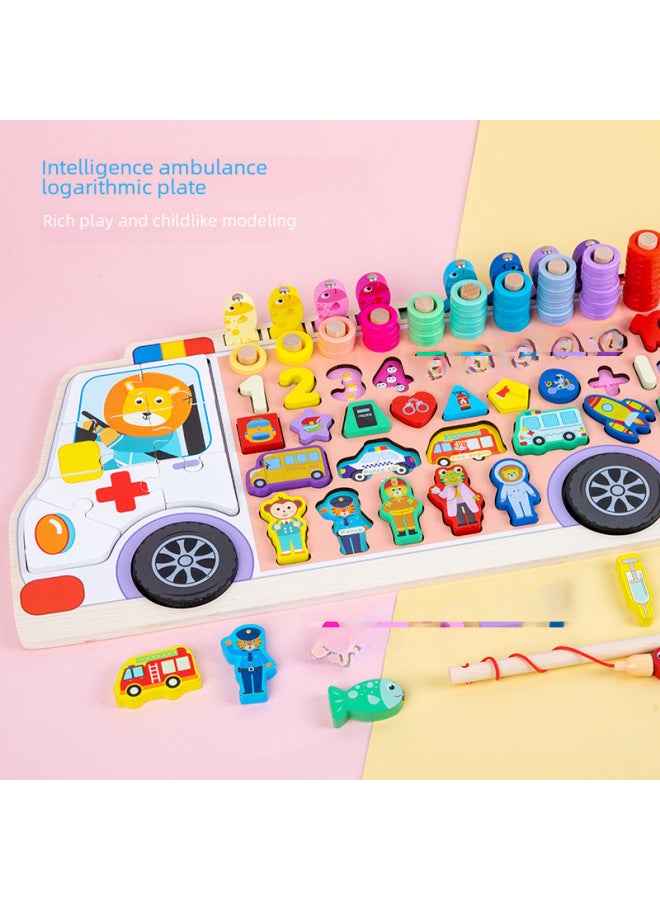 Wooden Logarithmic Board Children's Early Education Magnetic Fishing Digital Puzzle Building Blocks Matching Board Educational Toys-Color:XBL-letter Traffic Log Board 0.79KG - Image 3