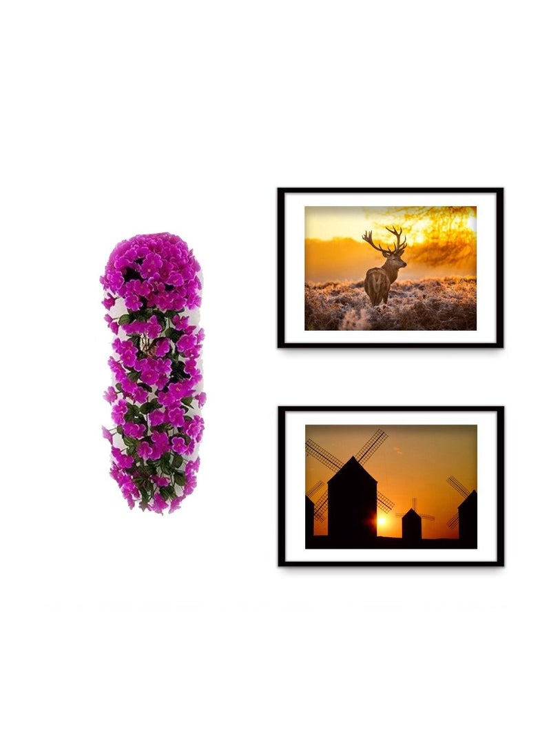 1-Bunch Simulation Violet Plant Hanging Wall Flower,Hanging Balcony Wall Decoration Set with Hook/Flower Basket/Simulation Butterfly,Colour Plum - Image 4
