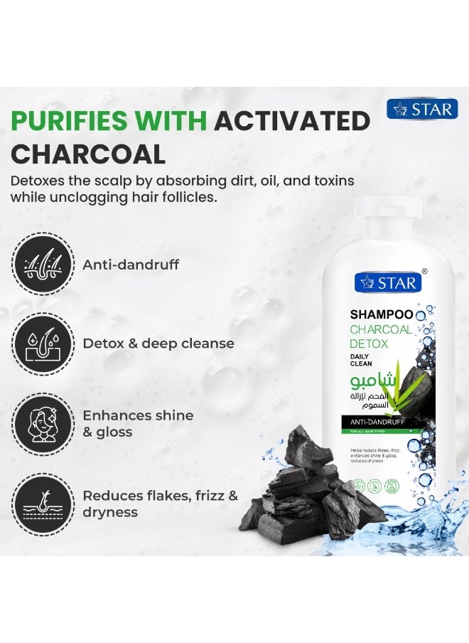Anti Dandruff Shampoo for Men & Women | Charcoal Detox Formula for Itchy Scalp Relief, Flake Control & Scalp Cooling | Daily Use Shampoo for All Hair Types | Fights Dandruff, Soothes Scalp & Prevents Dryness | Paraben-Free & Gentle | 600ml