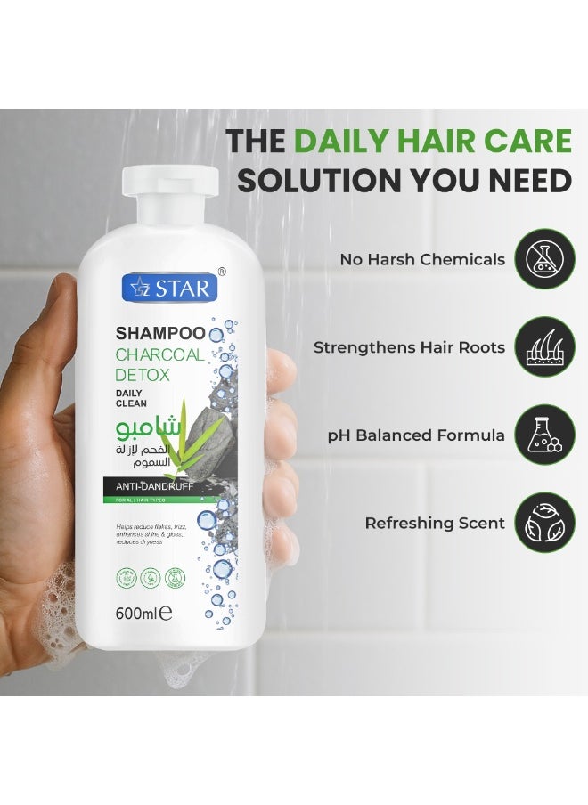 Anti Dandruff Shampoo for Men & Women | Charcoal Detox Formula for Itchy Scalp Relief, Flake Control & Scalp Cooling | Daily Use Shampoo for All Hair Types | Fights Dandruff, Soothes Scalp & Prevents Dryness | Paraben-Free & Gentle | 600ml