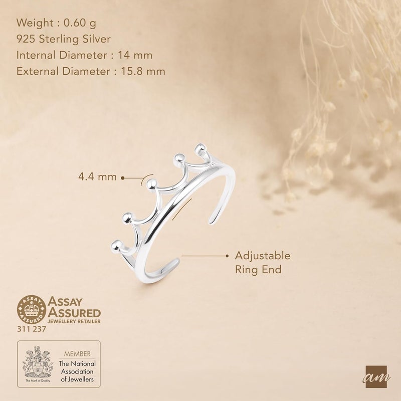 Amberta Adjustable 925 Sterling Silver Toe Ring for Women | Wave Hearts Flower Dolphin Crown Leaf Boho Foot Jewelry - Image 5