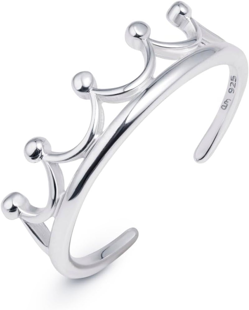 Amberta Adjustable 925 Sterling Silver Toe Ring for Women | Wave Hearts Flower Dolphin Crown Leaf Boho Foot Jewelry - Image 1