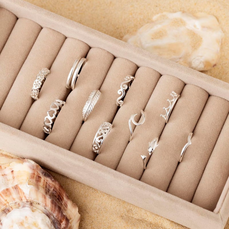 Amberta Adjustable 925 Sterling Silver Toe Ring for Women | Wave Hearts Flower Dolphin Crown Leaf Boho Foot Jewelry - Image 3