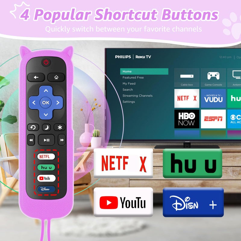 SOTATOO (Pack of 2) Replacement Remote Control for Roku TV with Soft Protective Silicone Cover(Glow in the Dark), Universal Remote for TCL/Hisense/Sharp/Philips/Onn/Element Roku Smart TV - Image 3