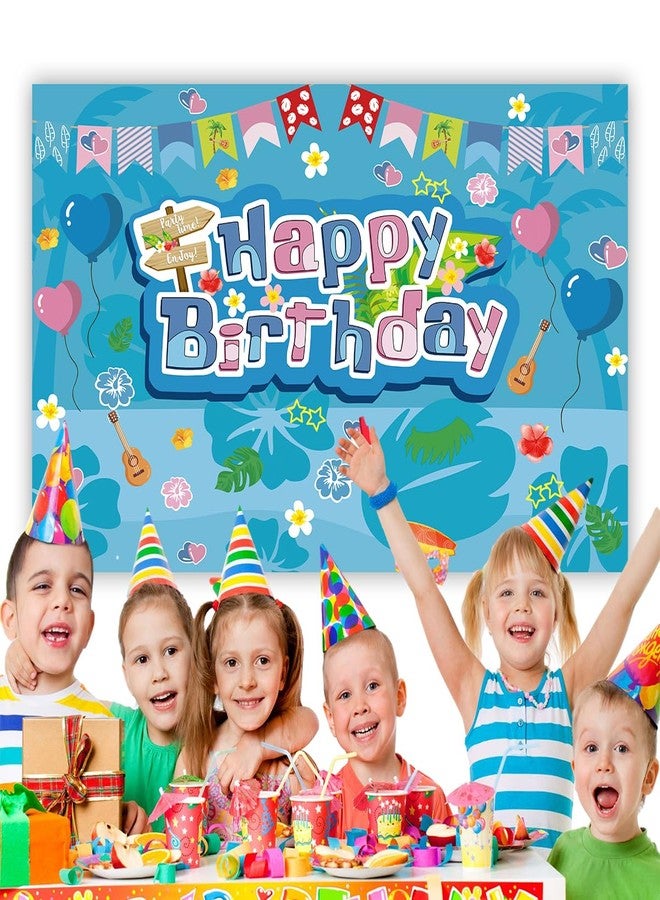 NF orange Blue and Pink Cartoon Birthday Party Backdrop, Hawaii Theme with Tropical Flowers Photography Background(5x3FT) - Image 5