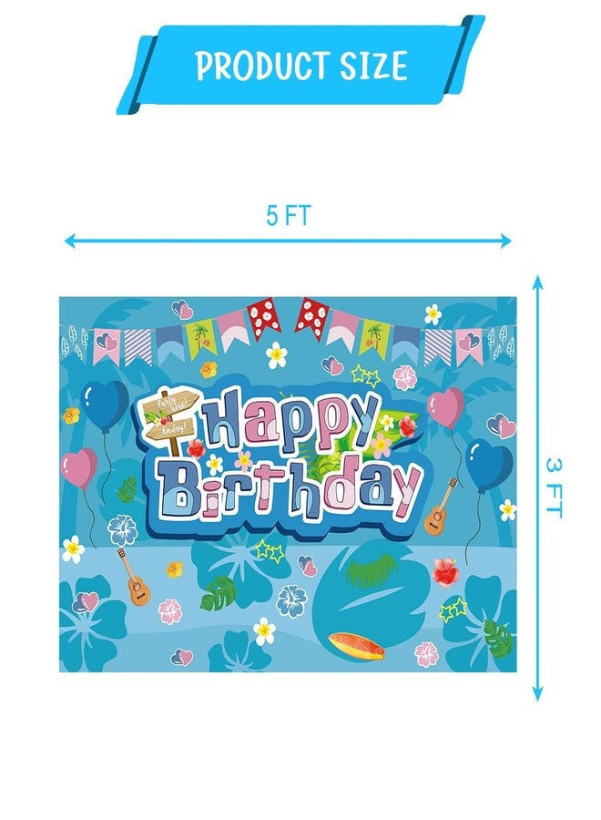 NF orange Blue and Pink Cartoon Birthday Party Backdrop, Hawaii Theme with Tropical Flowers Photography Background(5x3FT) - Image 2