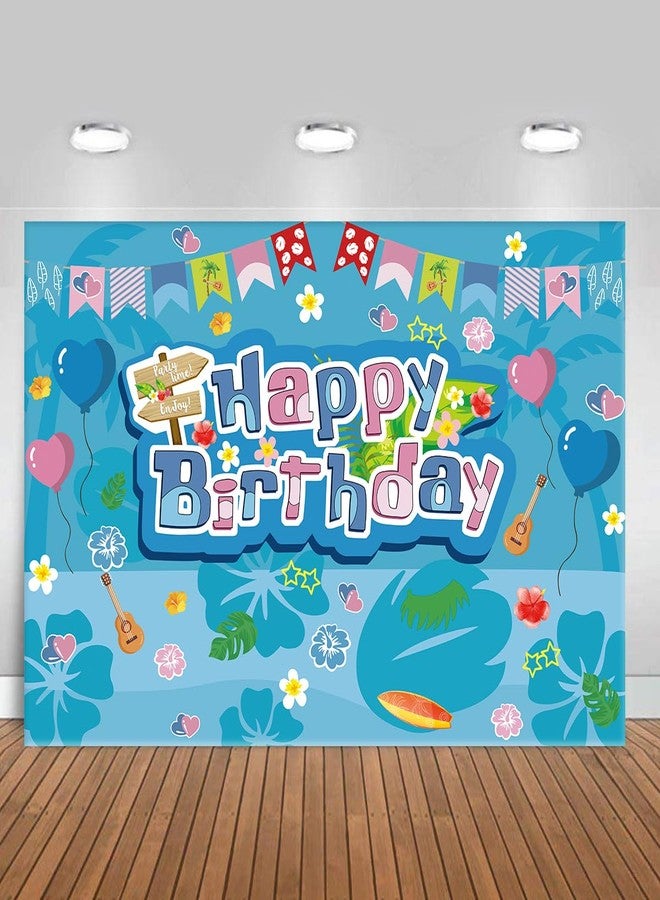 NF orange Blue and Pink Cartoon Birthday Party Backdrop, Hawaii Theme with Tropical Flowers Photography Background(5x3FT) - Image 1