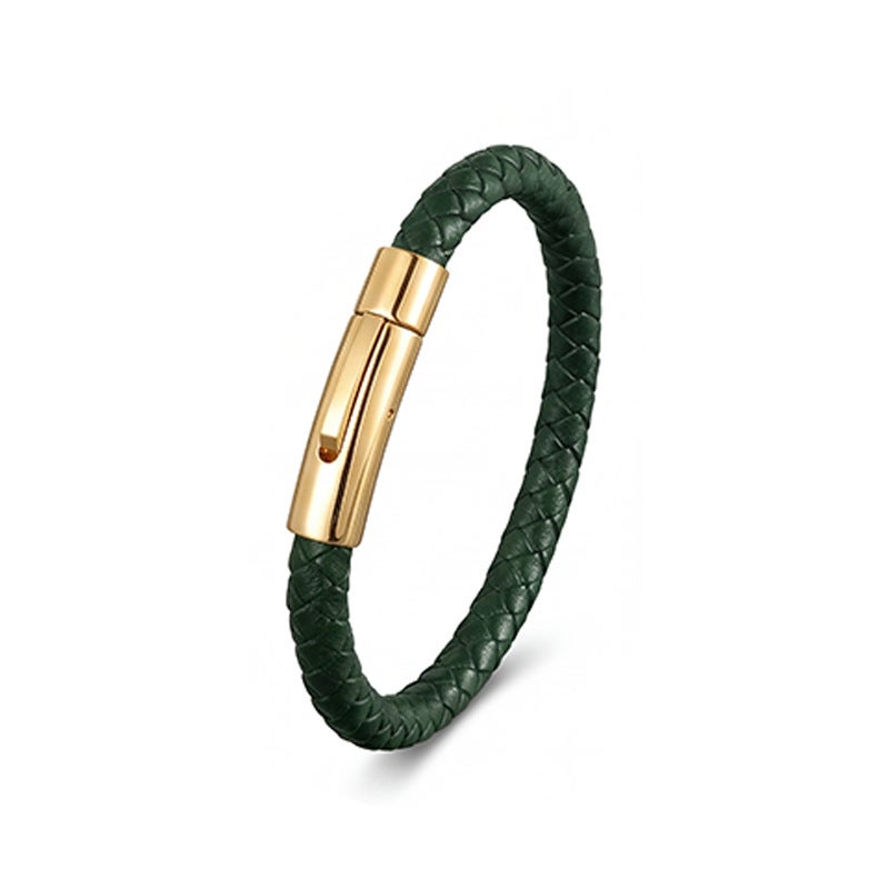 Amber European and American Best-Selling Leather Bracelets Stainless Steel Snap Men's Braided Leather Bracelets Wholesale Manufacturers - Image 1