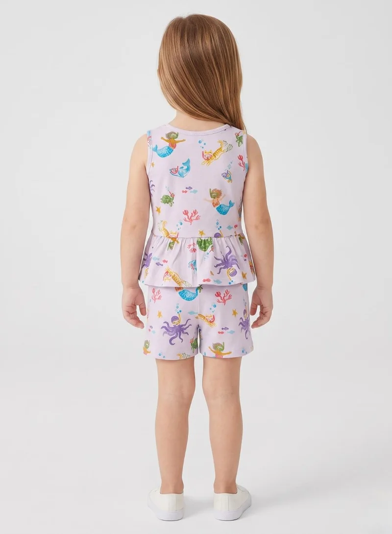 بيبي كلو Girls Lavender Mermaid Print Shorts Set