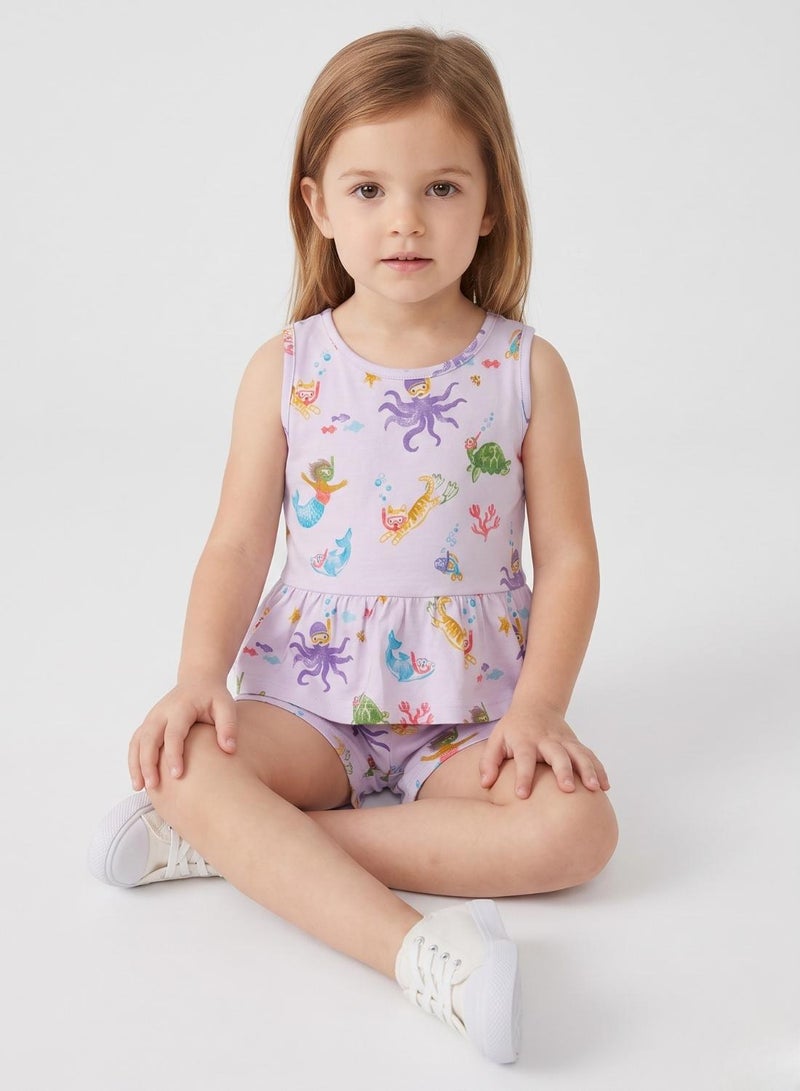 babyqlo Girls Lavender Mermaid Print Shorts Set - Image 4