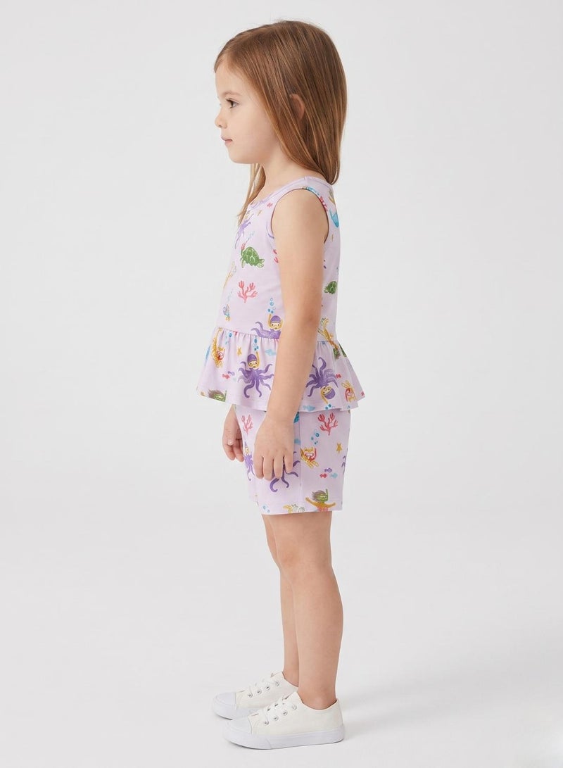 babyqlo Girls Lavender Mermaid Print Shorts Set - Image 3
