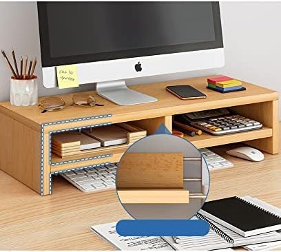 MUGATH 2 Tiers Wooden Monitor Stand Riser with Storage Laptop Computer Desk Organizer Stand for Office Study Room Save Space Desktop ShelfTV Laptop Printer Stand for Office Study Table - Image 2