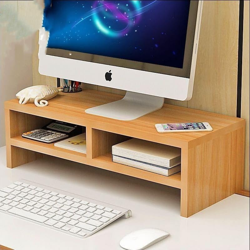 MUGATH 2 Tiers Wooden Monitor Stand Riser with Storage Laptop Computer Desk Organizer Stand for Office Study Room Save Space Desktop ShelfTV Laptop Printer Stand for Office Study Table - Image 4