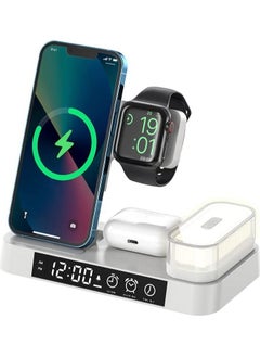 5 in 1 Wireless Charger Station with Fast Charging and Lamp, Qi Multi Charging Stand, Fast Charger Stations compatible for Apple iPhone 14/13/12/11/ Ear buds/iWatch/Samsung/Nothing