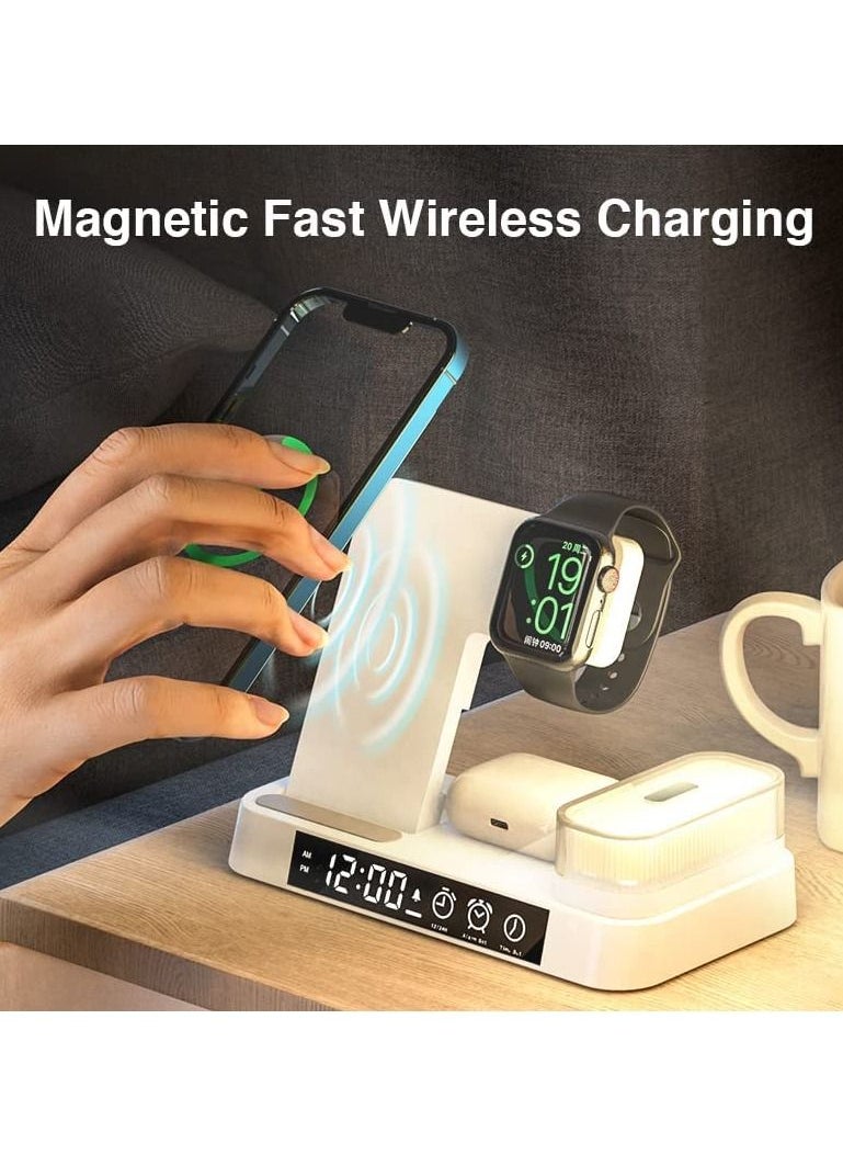 Generic - 5 in 1 Wireless Charger Station with Fast Charging and Lamp, Qi Multi Charging Stand, Fast Charger Stations compatible for Apple iPhone 14/13/12/11/ Ear buds/iWatch/Samsung/Nothing - Image 1