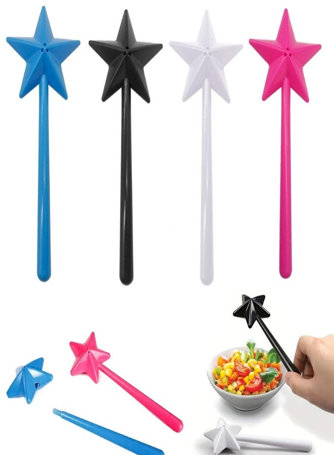 KuuGuu 4 PCS Star Magic Salt and Papper Shakers Pentagram Shape Fairy Wand Three Holes Salt Dispenser Refillable Removable Light One Hand Operation Kitchen Accessories （Black, White, Blue, Rose Red） - Image 1