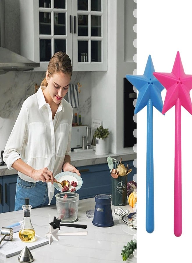 KuuGuu 4 PCS Star Magic Salt and Papper Shakers Pentagram Shape Fairy Wand Three Holes Salt Dispenser Refillable Removable Light One Hand Operation Kitchen Accessories （Black, White, Blue, Rose Red） - Image 5