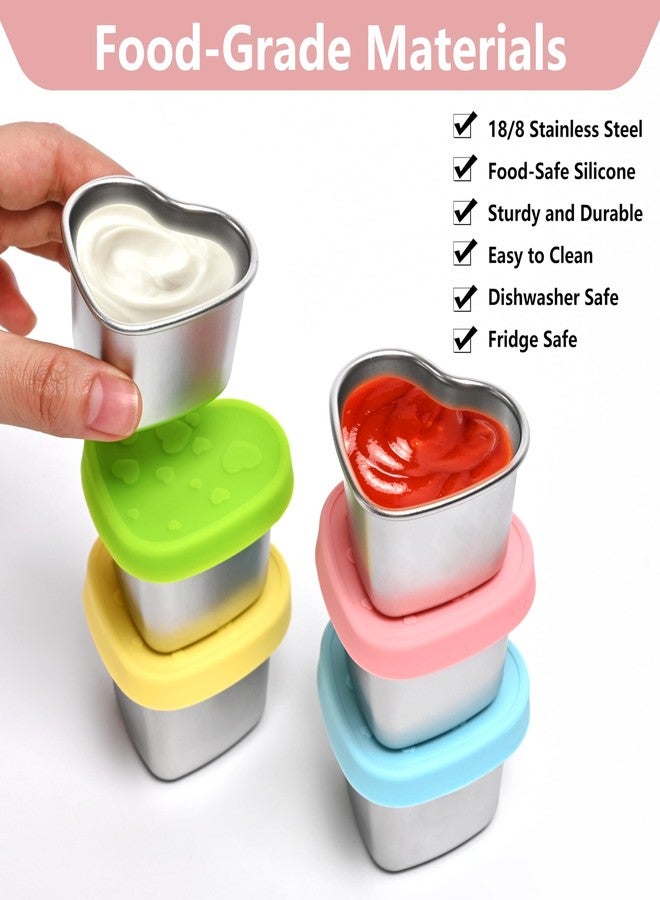 BooMetCheer 4 Pcs Heart-Shaped Salad Dressing Container to go, 2.1 Oz Stainless Steel Small Condiment Containers with Lids, Reusable Meal Prep Sauce Cups for Lunch Bento Box, Work, Picnic (4) - Image 5