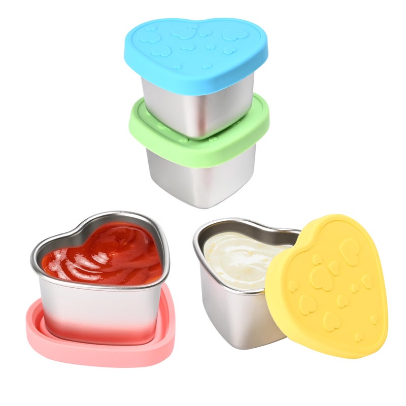 BooMetCheer 4 Pcs Heart-Shaped Salad Dressing Container to go, 2.1 Oz Stainless Steel Small Condiment Containers with Lids, Reusable Meal Prep Sauce Cups for Lunch Bento Box, Work, Picnic (4) - Image 1