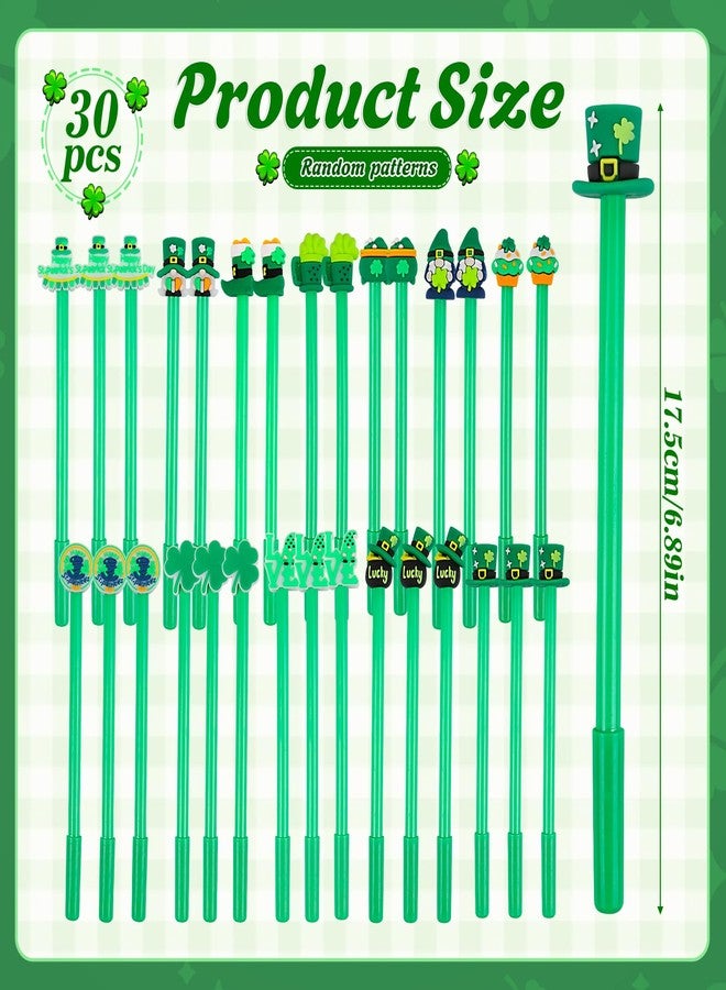 LOKIPA 30 PCS St Patrick's Day Gel Ink Pens Bulk, Black Rollerball Pen Cute Fun Novelty Pens for Students Teacher St. Patrick's Day Gift School Office Home Holiday Supplies (Random Style) - Image 2