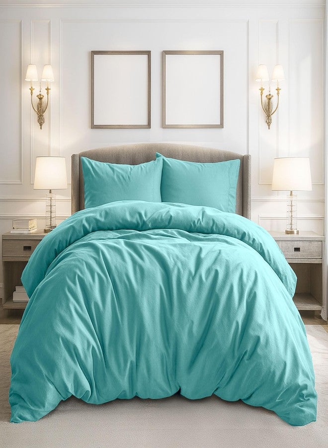 Pure Bedding Duvet Cover Twin/Twin XL Size - 2 Pieces Extra Soft Bedding Set, Includes 1 Twin Duvet Cover 68x90 Inches with Zipper Closure & 1 Pillow Sham, Comforter Not Included, Aqua - Image 1
