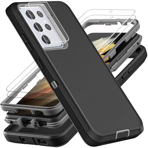 YKHJKLEC for Samsung Galaxy S21 Ultra Case with 2Pcs Self Healing Flexible TPU Screen Protector Camera Lens Protector Military Grade 3 in 1 Heavy Duty Case BlackGrey - Image 1