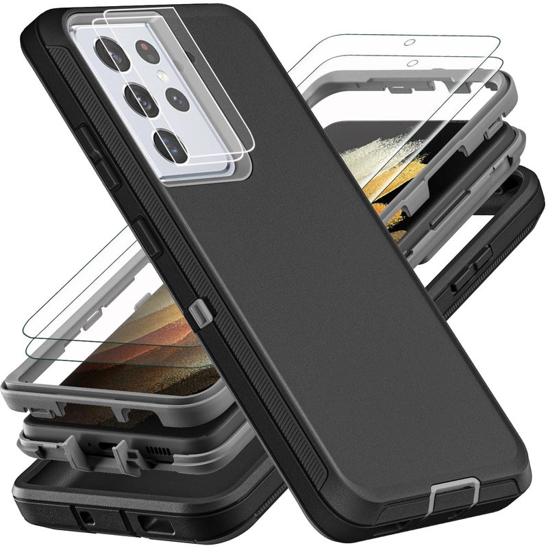 YKHJKLEC for Samsung Galaxy S21 Ultra Case with 2Pcs Self Healing Flexible TPU Screen Protector Camera Lens Protector Military Grade 3 in 1 Heavy Duty Case BlackGrey - Image 3