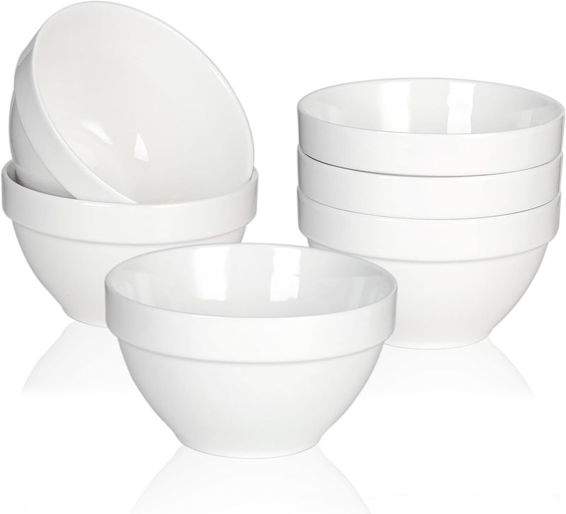 HAPPY KIT Ceramic Bouillon Cups, Ice cream Bowls 10 Ounce,Small Dessert 4.5 Inch For Dipping, Fruit, Snack, Side Dishes For Kitchen - Set of 6,White - Image 1