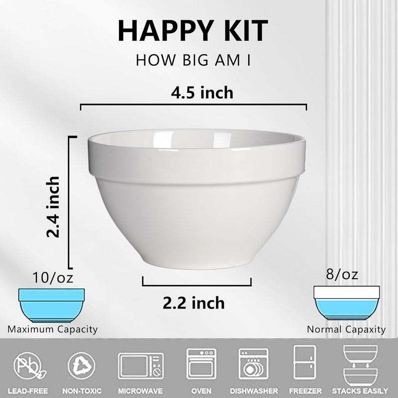 HAPPY KIT Ceramic Bouillon Cups, Ice cream Bowls 10 Ounce,Small Dessert 4.5 Inch For Dipping, Fruit, Snack, Side Dishes For Kitchen - Set of 6,White - Image 3