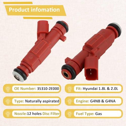 Pjvmvo 35310-2E000 Fuel Injectors,Compatible with/Hyundai 1.8 Elantra 2011-2016,Compatible with/Kia 1.8L Forte 2014-2025 |12 Holes| |Set of 4| - Image 3