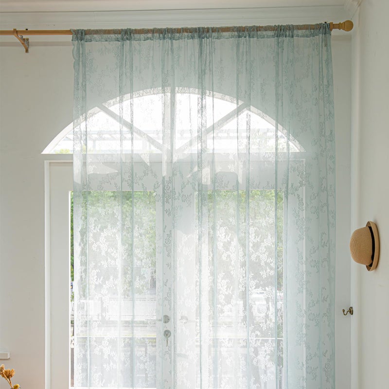 Deeprove الستائر الدانتيل Deeprove Teal 63 بوصة الطول 2 لوحات مجموعة أكوا روز روز الأزهار سكالوب حافة الكشكش الكلاسيكية كلاسيكية معالجة النافذة الستائر للديكور لقطر المطبخ جيب W57 X L63 - Image 3