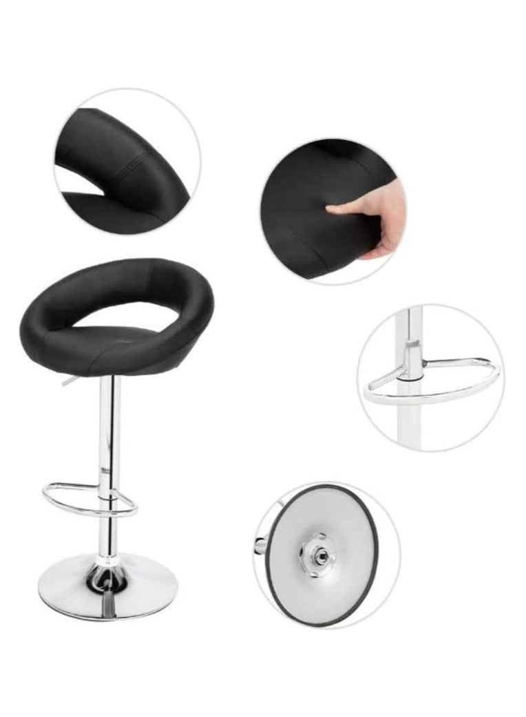 AL WADI FURNITURE AWF AL WADI FURNITURE 3 Piece Adjustable Square MDF Wood Bar Table Set with 2 Round Bar Stools for Pub Counter Kitchen Home PU Leather Bar Chairs with Footrest 360 Swivel Perfect for Small Space, Black  - Image 3