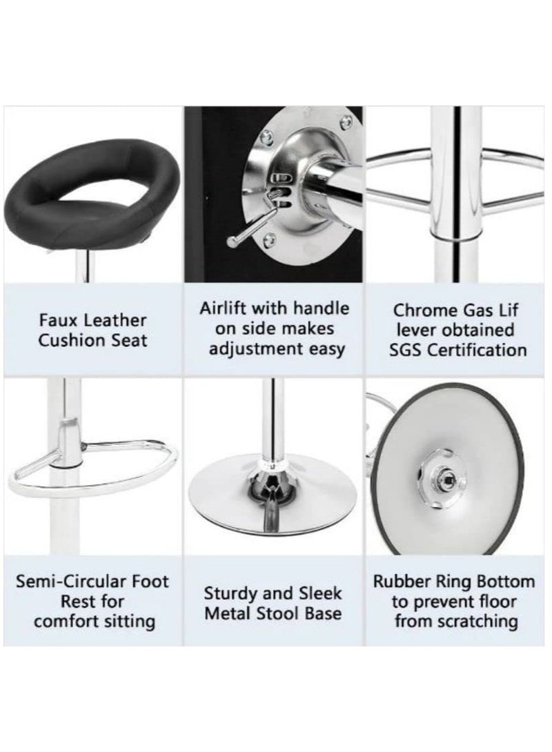 AL WADI FURNITURE AWF AL WADI FURNITURE 3 Piece Adjustable Square MDF Wood Bar Table Set with 2 Round Bar Stools for Pub Counter Kitchen Home PU Leather Bar Chairs with Footrest 360 Swivel Perfect for Small Space, Black  - Image 2