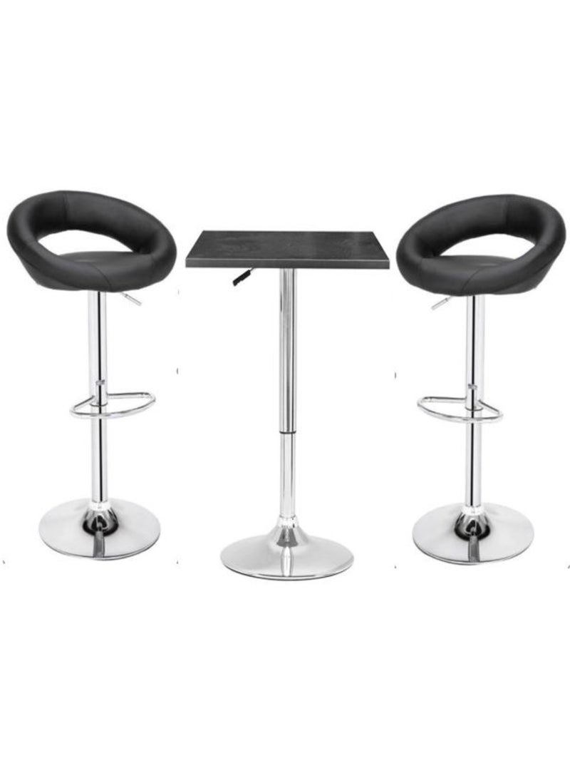 AL WADI FURNITURE AWF AL WADI FURNITURE 3 Piece Adjustable Square MDF Wood Bar Table Set with 2 Round Bar Stools for Pub Counter Kitchen Home PU Leather Bar Chairs with Footrest 360 Swivel Perfect for Small Space, Black  - Image 1