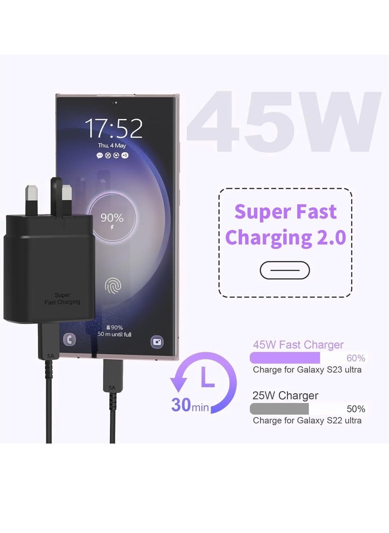 45W USB-C Fast Charger with 6ft Cable – PPS Wall Charger for Samsung Galaxy S23 Ultra, S22, S21, Note10, Tab S7/S8 Series - Image 2