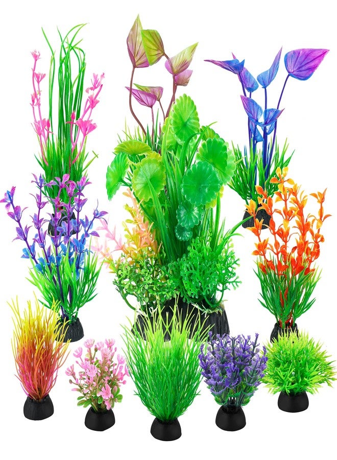 Ameliade Fish Tank Decorations Aquarium Artificial Plastic Grass Plants Decor Small Betta Goldfish Turtle Tank Accessories （11 Pieces） - Image 1