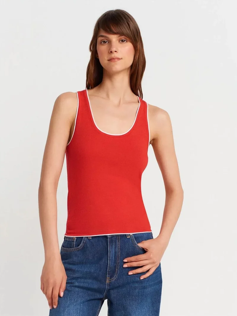 ديلفين Dilvin Slim Fit Ribbed Sleeveless Cami Blouse