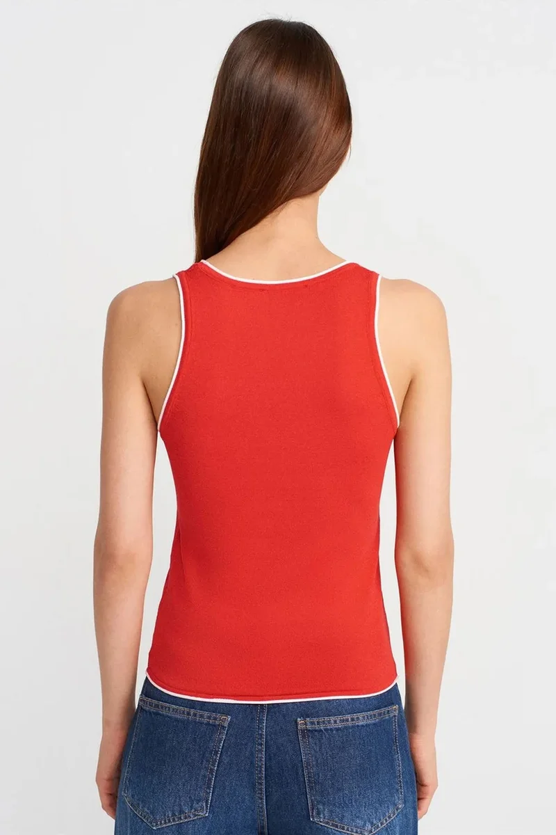 Dilvin Red DILVIN Slim Fit Ribbed Sleeveless Cami Blouse for Women | Best Price UAE