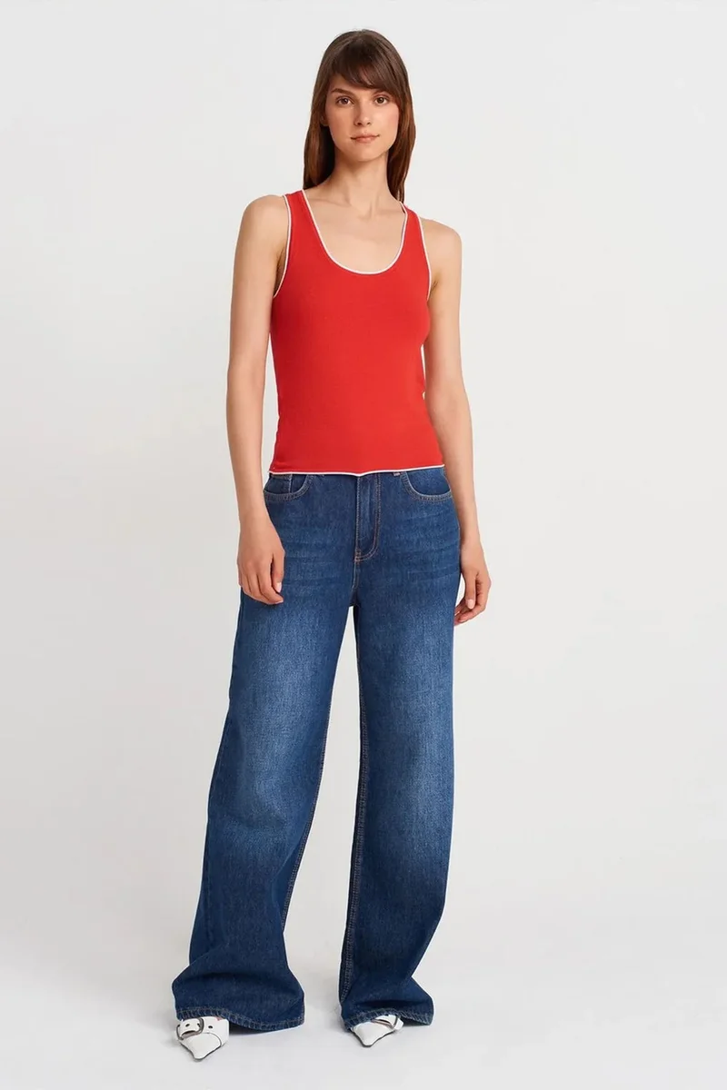 Dilvin Red DILVIN Slim Fit Ribbed Sleeveless Cami Blouse for Women | Best Price UAE