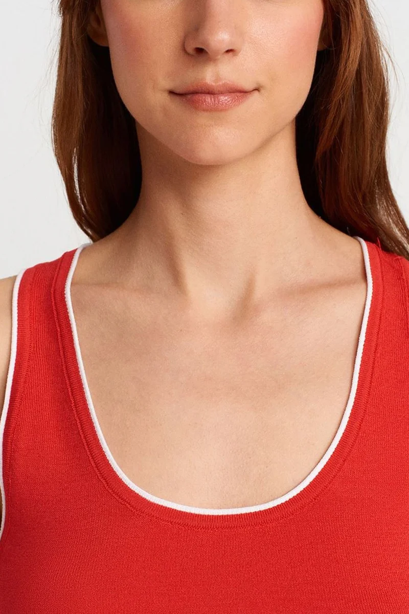 Dilvin Red DILVIN Slim Fit Ribbed Sleeveless Cami Blouse for Women | Best Price UAE