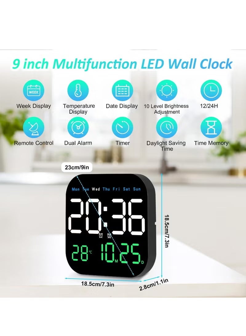 يي تشوان ساعة رقمية ، ساعات حائط كبيرة مقاس 9 بوصات ، مؤقت للعد التنازلي مع جهاز تحكم عن بعد ، إنذار ، درجة حرارة ، سطوع قابل للتعديل ، 12/24 ساعة ، التوقيت الصيفي للمنزل ، المكتب ، كبار السن ، غرفة النوم ، غرفة المعيشة ، الفصول الدراسية - Image 3