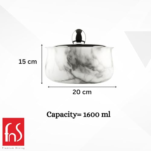 FnS Marbella Stainless Steel Double Walled Insulated Designer Casserole with Lid | Marbel Finsh | Odour Free | BPA Free | Ideal for Curry Rice Chappati | Easy to Carry | Easy to Store (1600ml) - Image 5