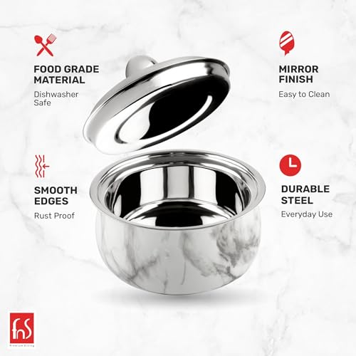 FnS Marbella Stainless Steel Double Walled Insulated Designer Casserole with Lid | Marbel Finsh | Odour Free | BPA Free | Ideal for Curry Rice Chappati | Easy to Carry | Easy to Store (1600ml) - Image 4