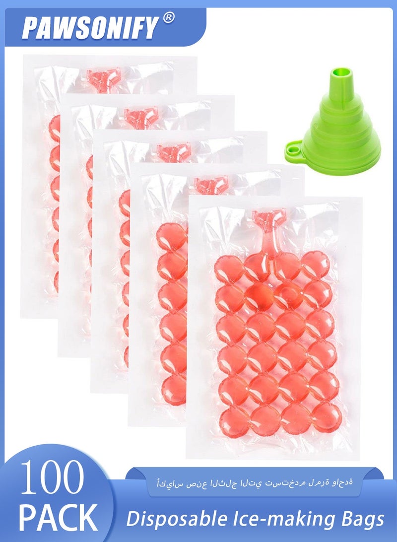 PAWSONIFY 100Pcs 24 Grids Disposable Ice-making Bags Freezing Maker Ice Cube Bags Self-Seal Ice-making Bag with a Funnel（The color of the funnel is random） - Image 1