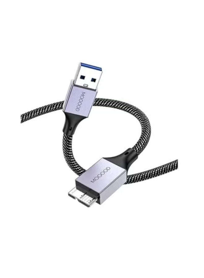 MOOGOO Micro B to USB Male Data Cable, 3.0 Compatible with Portable External Hard Drives, WD Elements, Seagate Expansion, Samsung M3 1TB/Galaxy S5/Note 3 - Grey - Image 1
