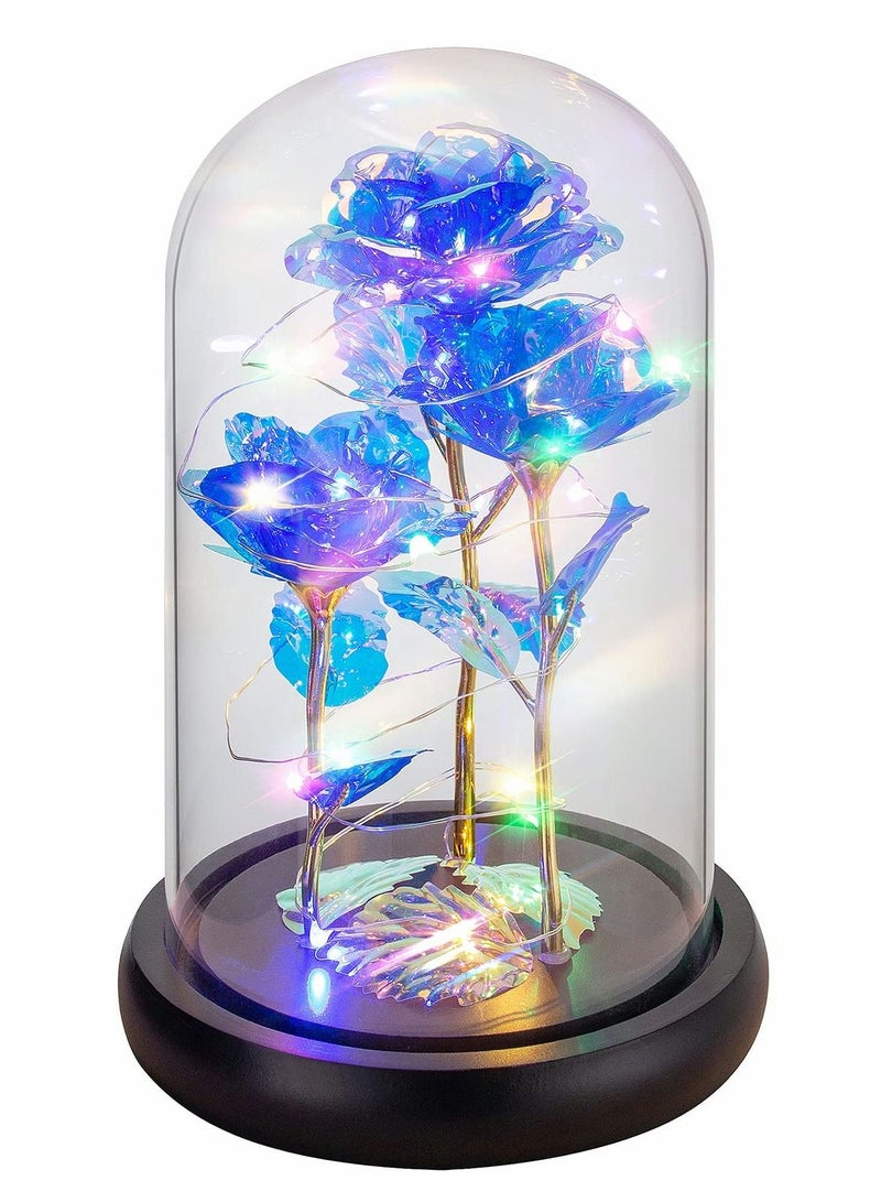 Excefore Rose Gifts for Women, 3 Blue Colorful Artificial Flower Her Women Birthday Gift Mom, Light Up Rose, Her, Valentines, Anniversary  - Image 1