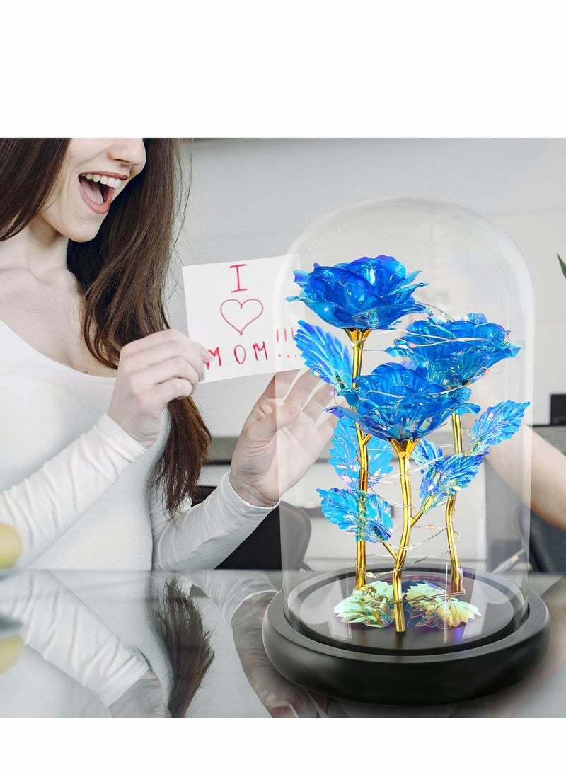 Excefore Rose Gifts for Women, 3 Blue Colorful Artificial Flower Her Women Birthday Gift Mom, Light Up Rose, Her, Valentines, Anniversary  - Image 2