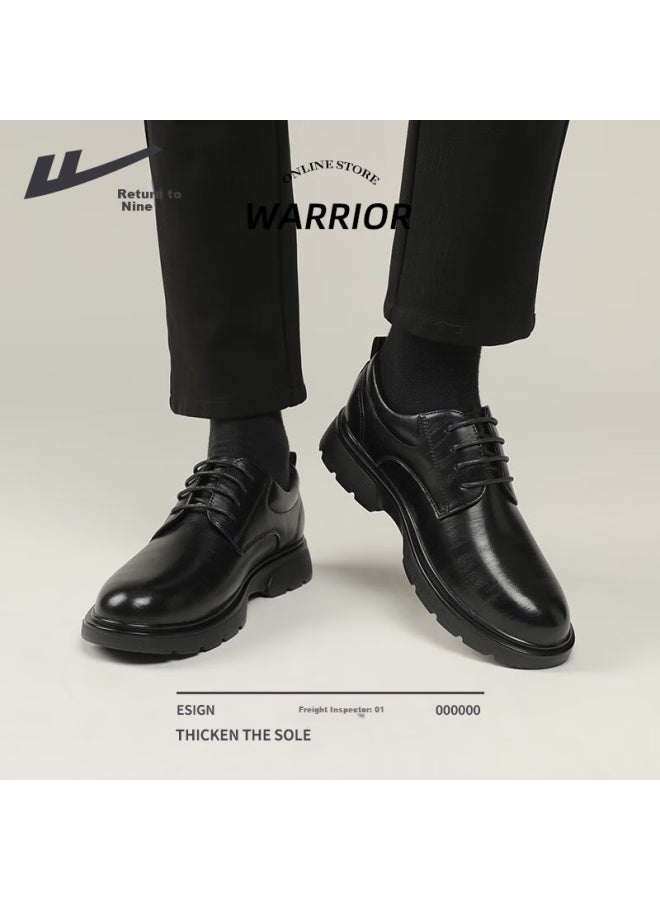 Pull Back Warrior Men'S Black British Style Derby Shoes With Thick Wear-Resistant Work Shoes Soft Sole Lace-Up Formal Shoes Men Black Size 40 - Image 1