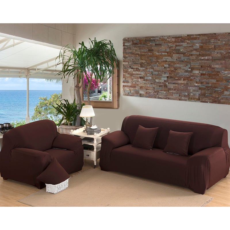 2pcs One-seat High Elasticity Anti- Chair Covers Sofa Cover Slipcover Couch (Coffee) - Image 1