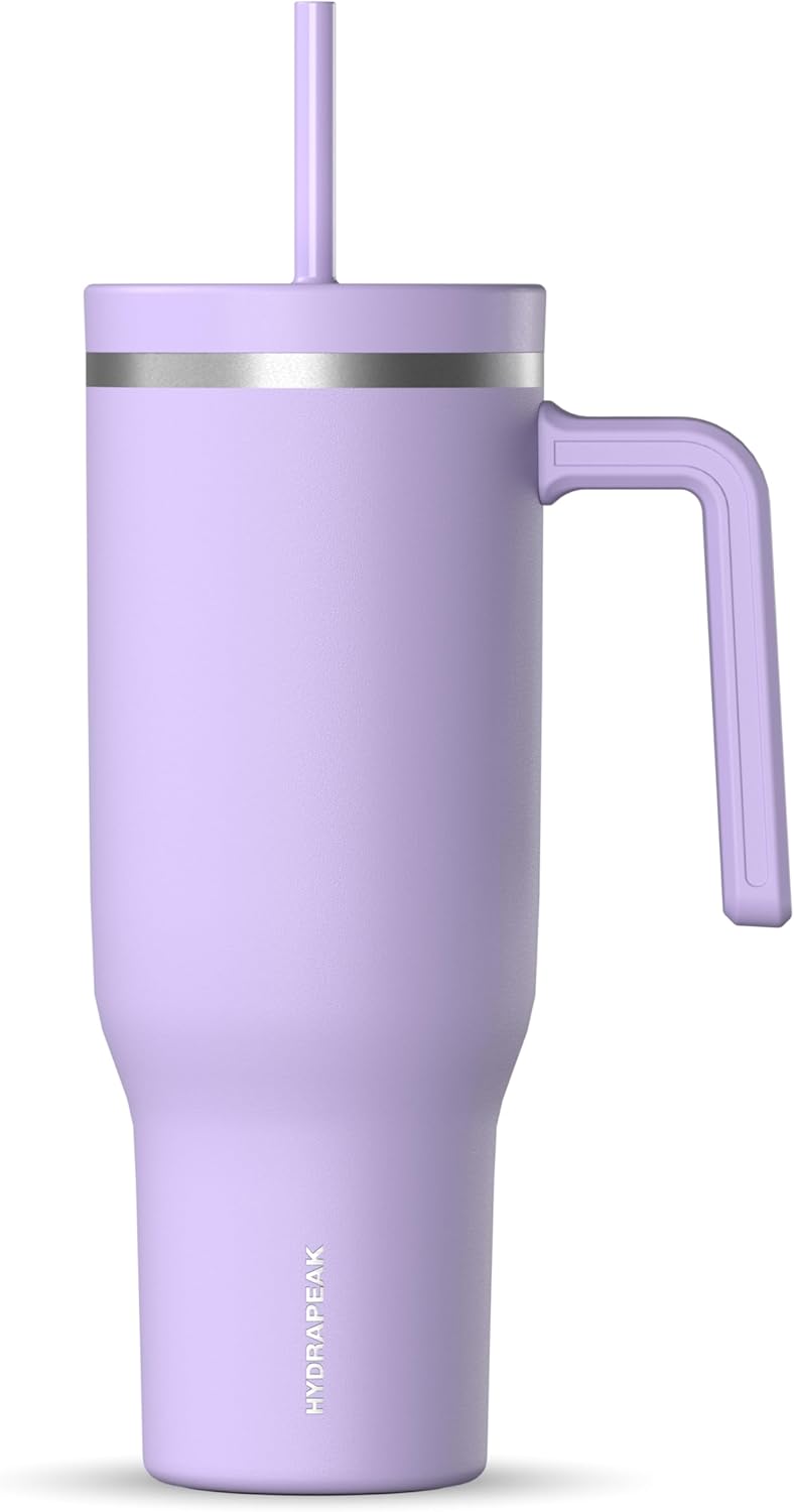 Hydrapeak Voyager 40 Oz Stainless Steel Tumbler with Handle, Insulated Water Bottle With Straw & Lid, Cupholder Friendly Reusable Travel Mug (Lavender) - Image 1